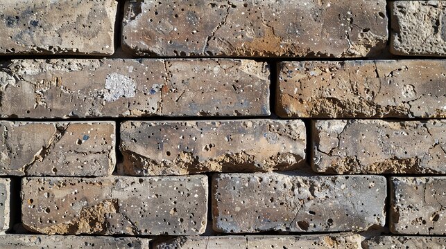 Ancient wall brick mortar joint close up