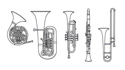 Orchestral Brass and Woodwind Musical Instruments Collection - Line Art © ijo