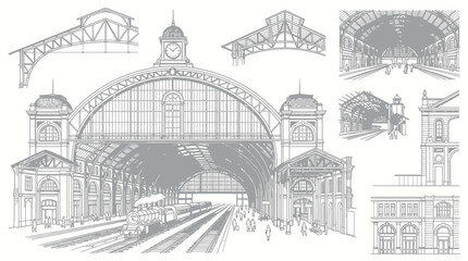 Vintage Train Station Architecture Blueprint Drawing © ijo