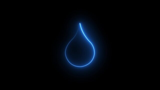 Water drop pink and blue color neon glowing icon on black background. Blood drop neon animation