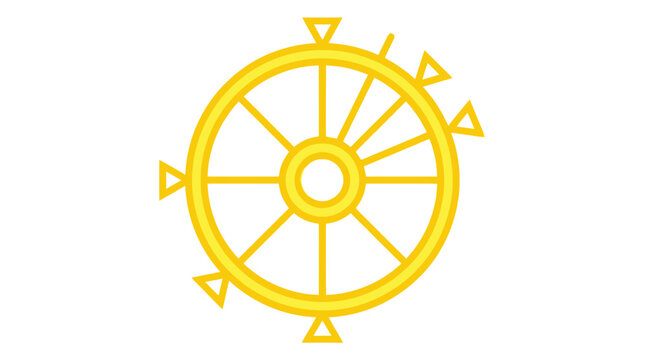 Dharmachakra Symbol - Wheel of Dharma, Buddhist Iconography, Yellow Icon