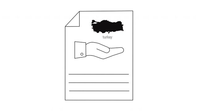 Illustration of a hand receiving a document with a map of Turkey.