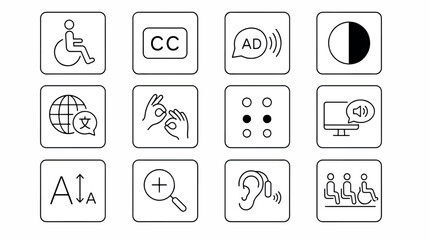 Fototapeta premium Collection of accessibility icons representing various needs including mobility, hearing, vision,.