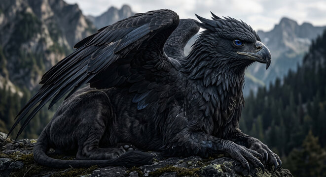 Ultra-realistic cinematic portrait of an original Griffin character 