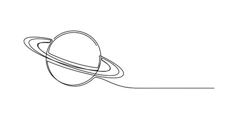 Continuous single line drawing of the planet saturn with rings in a minimalist style © Badhon_Designer
