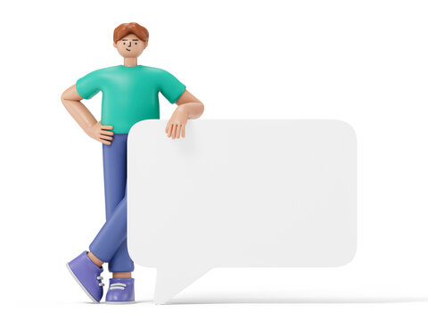 Man leans on a speech bubble