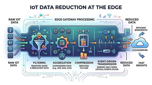 Infographic illustrating iot data reduction process at the edge