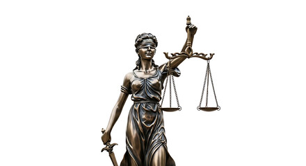 Fototapeta premium Bronze statue of lady justice holding scales and a sword representing law and fairness