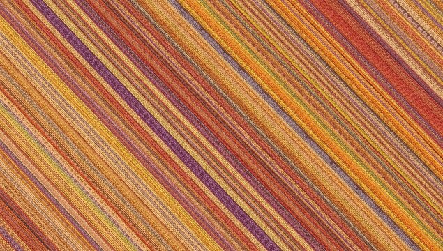 Background fully obscured by crisscrossed, rainbow-hued threads of sewn fabric.
