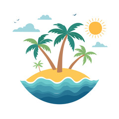 Fototapeta premium Tropical island with palm trees and ocean vector illustration