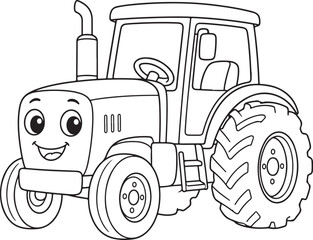 Obraz premium Cute cartoon tractor farm vehicle vector line art coloring page for kids