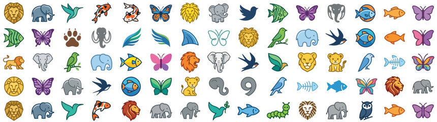 Fototapeta premium Large collection of minimalist animal and nature vector icons