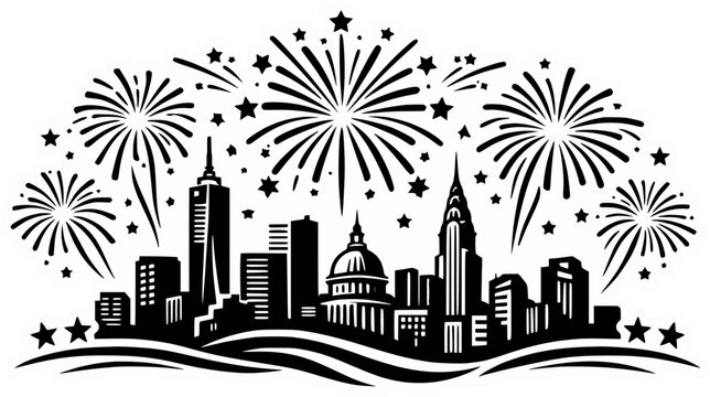 new york city skyline , celebration of independence day 