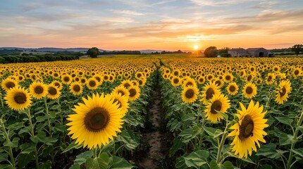 Fototapeta premium sunflower field at sunset