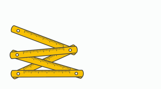 Yellow Folding Ruler Partially Open, Isolated on a White Background as a Graphic Illustration