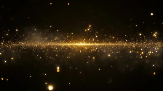 Glowing golden particles on black background.