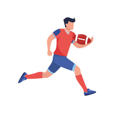 Obraz premium American football player running with ball, flat vector illustration