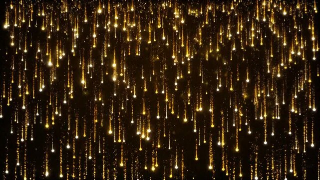 Golden string lights on dark background.