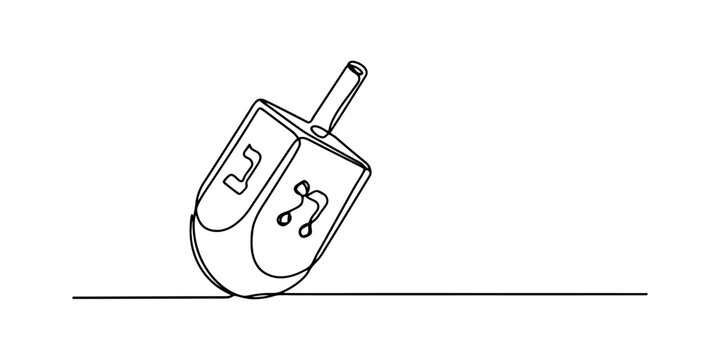 Continuous single line drawing of a hanukkah dreidel spinning toy for jewish holiday celebration