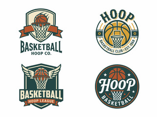 Naklejka premium Set of vintage basketball club emblems, logos, badges and design elements