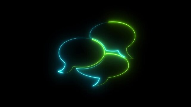 Glowing neon light Message icon , Neon light modern frame speech bubble animation motion graphics on black background