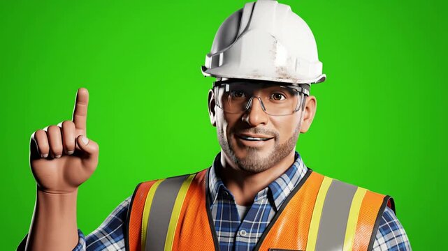 Construction Worker Green Screen 3D: Pointing and Talking