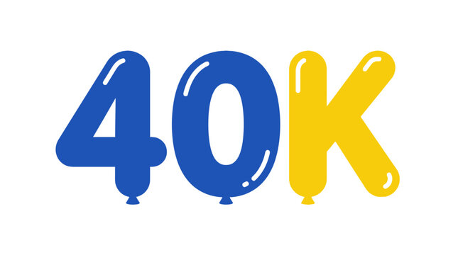 Blue and yellow balloon numbers celebrating 40k followers