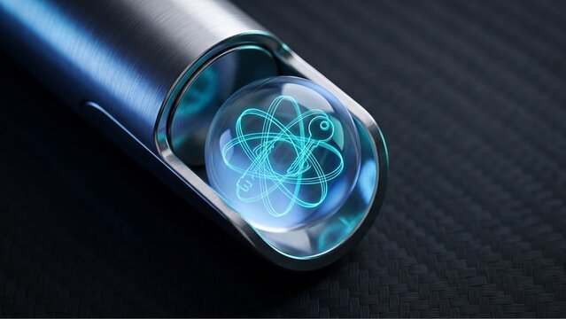 Sleek titanium token holder with a glowing crystal sphere showing cryptographic light threads