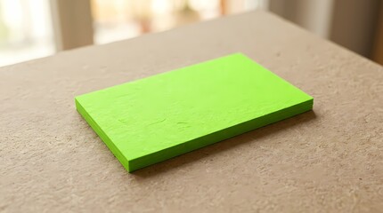 Fototapeta premium Bright green sticky note on a textured surface, clean empty space for notes