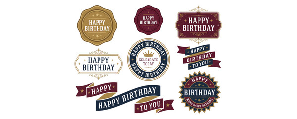 Happy birthday badge sticker set vector vintage retro greeting emblem collection © MDLITON