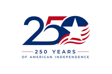 Fototapeta na wymiar USA 250th Anniversary Badge. July 4th Independence Day of America. Flag Design with Patriotic Red, Blue and White Stars Celebration Graphics.
