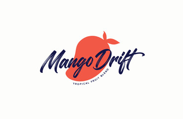 Mango drift tropical fruit blend logo design with handwritten typography tropical smoothie typography calligraphy © wall