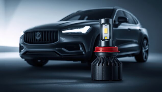 Modern technology LED bulb for car headlights, shallow depth of field.