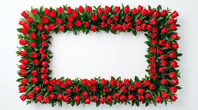 Beautiful rectangular frame made of fresh red roses.