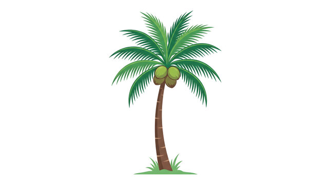 Isolated Tropical Coconut Palm Tree Illustration with Green Leaves and Coconuts on White Background