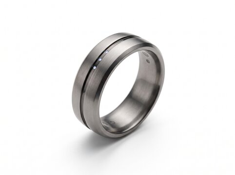 Elegant Brushed Titanium Wedding Band Featuring a Minimalist Grooved Center Design for Modern Couples