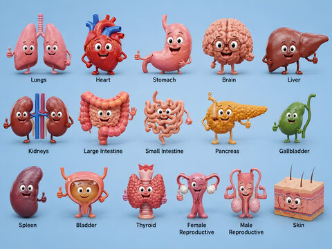 Cute Cartoon Style Human Organs Educational Poster