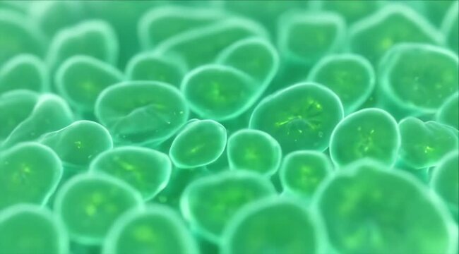 Sustainabilitygreen plant cell macro abstract biology microscopic texture pattern translucent organic shape glowing cellular structure soft focus nature botany science background concept