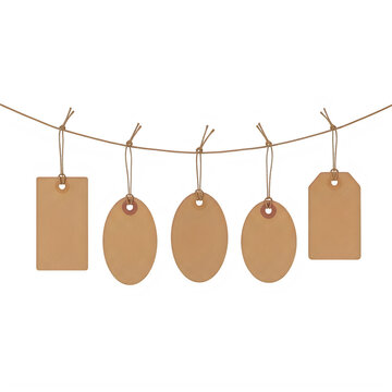 Brown paper gift tags hanging on string