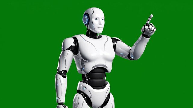 Futuristic Humanoid Robot Assistant on Green Screen with Gestures