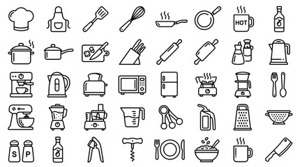 Naklejka premium Kitchen utensils and tools icons on white background for graphic design