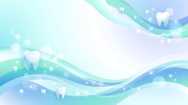 Modern dental care background with white tooth icons and blue waves
