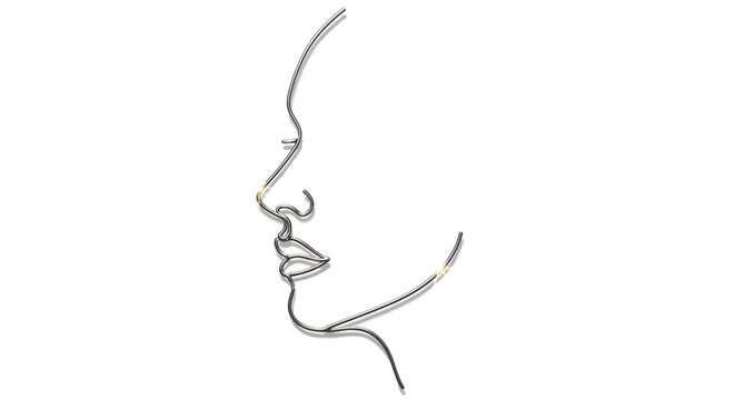 Abstract continuous line drawing of a human face in profile, modern minimalist illustration, beauty and elegance concept