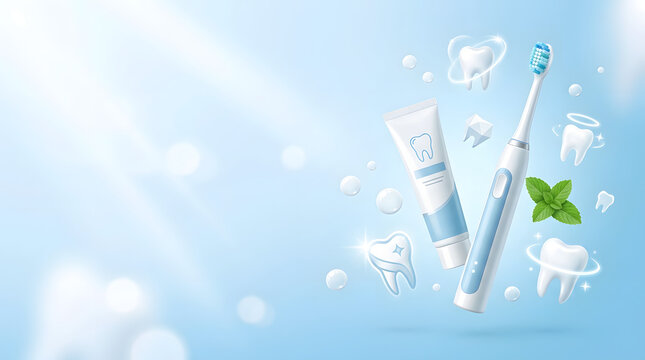 Professional dental care products with electric toothbrush and paste