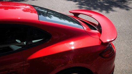 Fototapeta premium Side view of a red car with a rear spoiler.