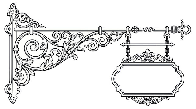 Ornate Vintage Hanging Sign Bracket with Blank Signage