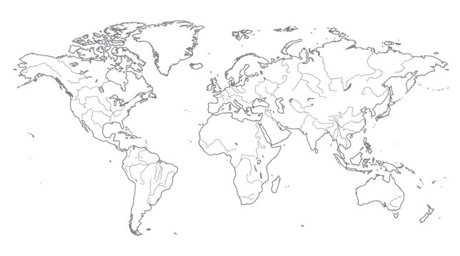 World Map Outline with Rivers and Borders - Blank Geographic Template