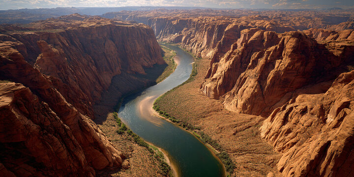 River Flowing Through Red Rock Desert Canyon Gorge