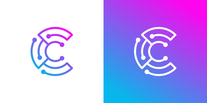 logo design latter c and connection tech, design vector icon idea