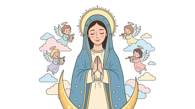 Blessed Virgin Mary with angelic choir and crescent moon